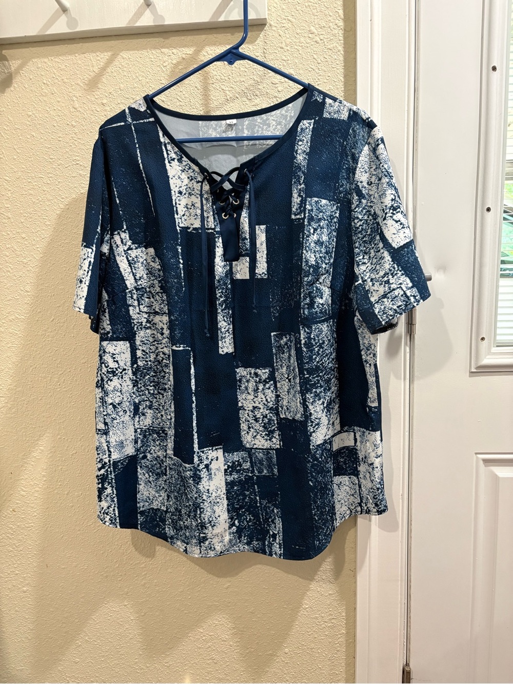 Women’s Navy Blue Lace-Up Print Top